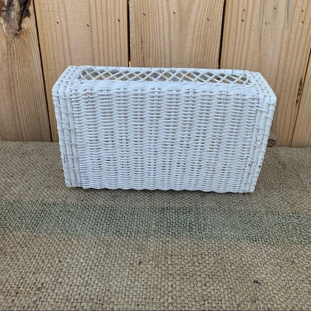 Vintage Wicker Rattan Tissue Holder Box White